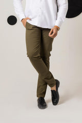 Olive Green Cotton Pant Regular Fit