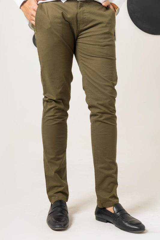 Olive Green Cotton Pant Regular Fit