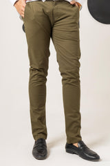Olive Green Cotton Pant Regular Fit