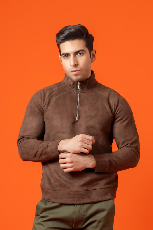 Citrine Choclate Imported Suede Scuba Shirt