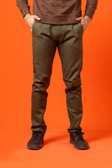 Peridot Green Cotton Pant Regular Fit