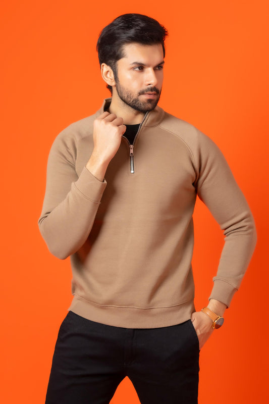 Topaz Brown Cotton Fleece Zip Shirt