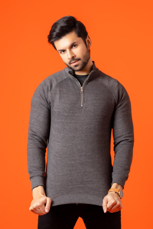 Garnet Grey Cotton Flees Zip Shirt