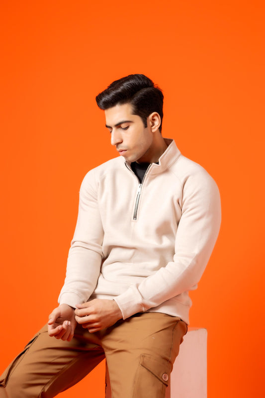 Pearl Creamy Cotton Flees Zip Shirt