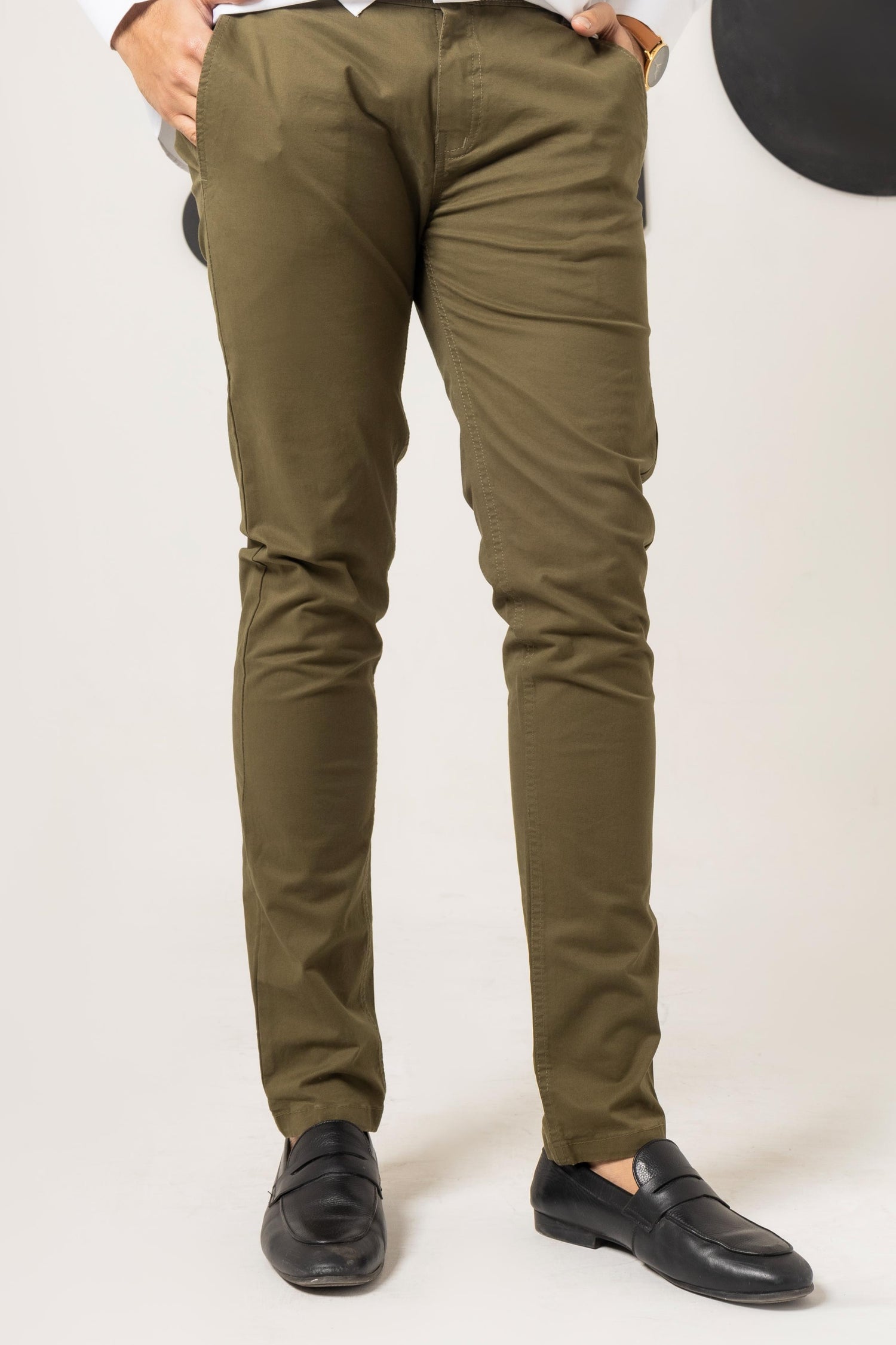 Olive Green Cotton Pant Regular Fit