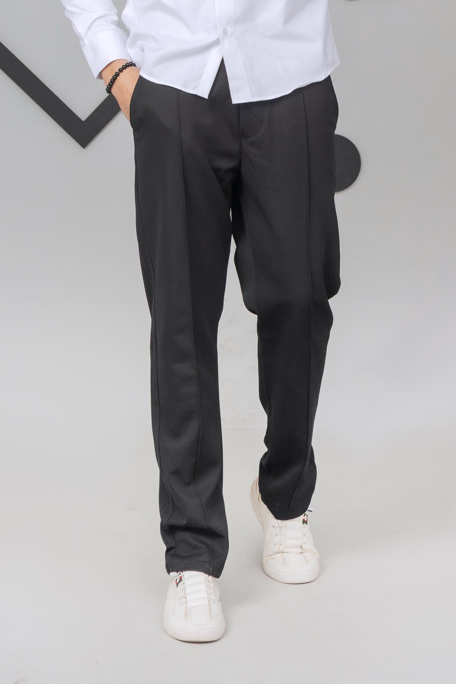 Black Front Plated Trouser