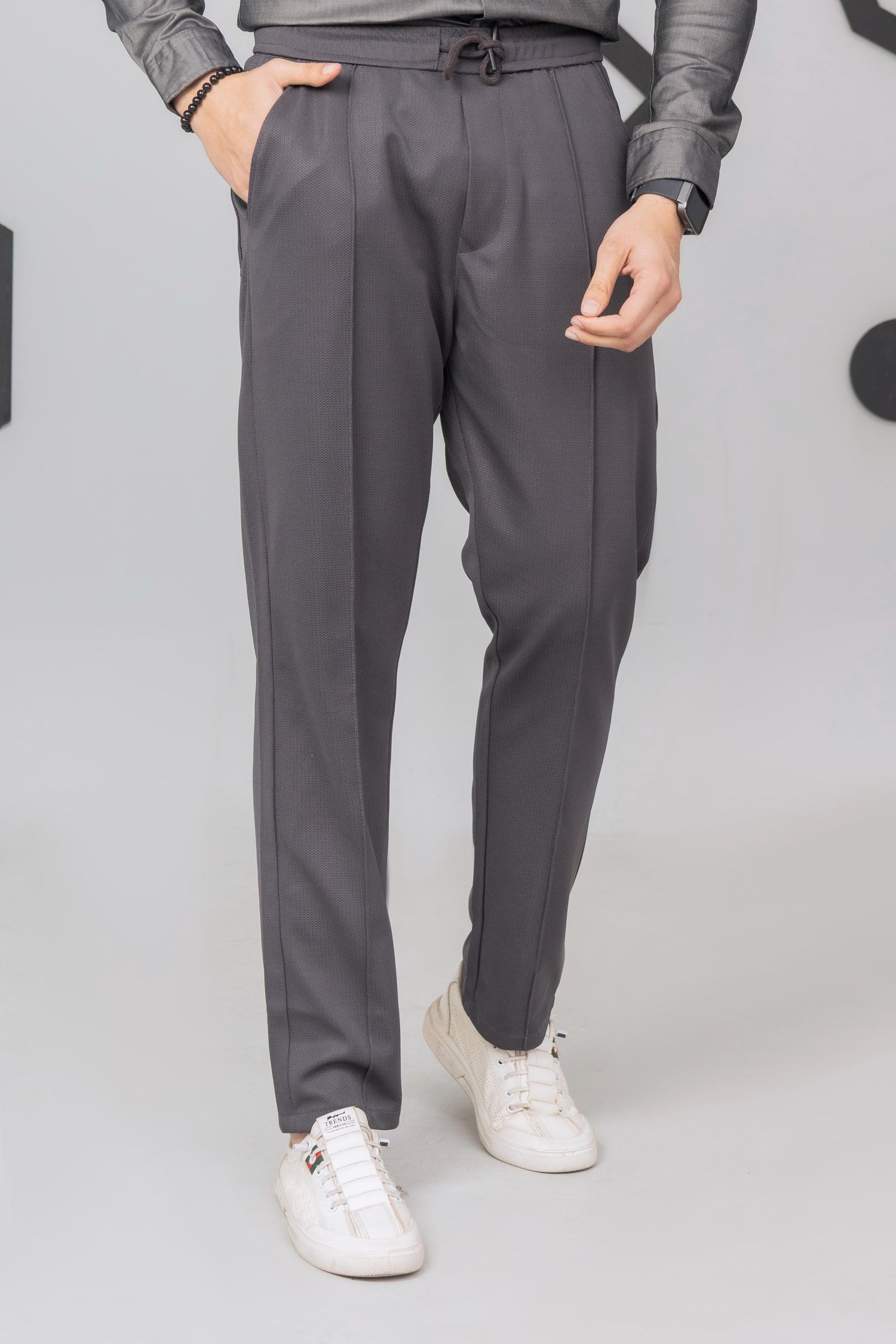 Grey Front Plated Trouser