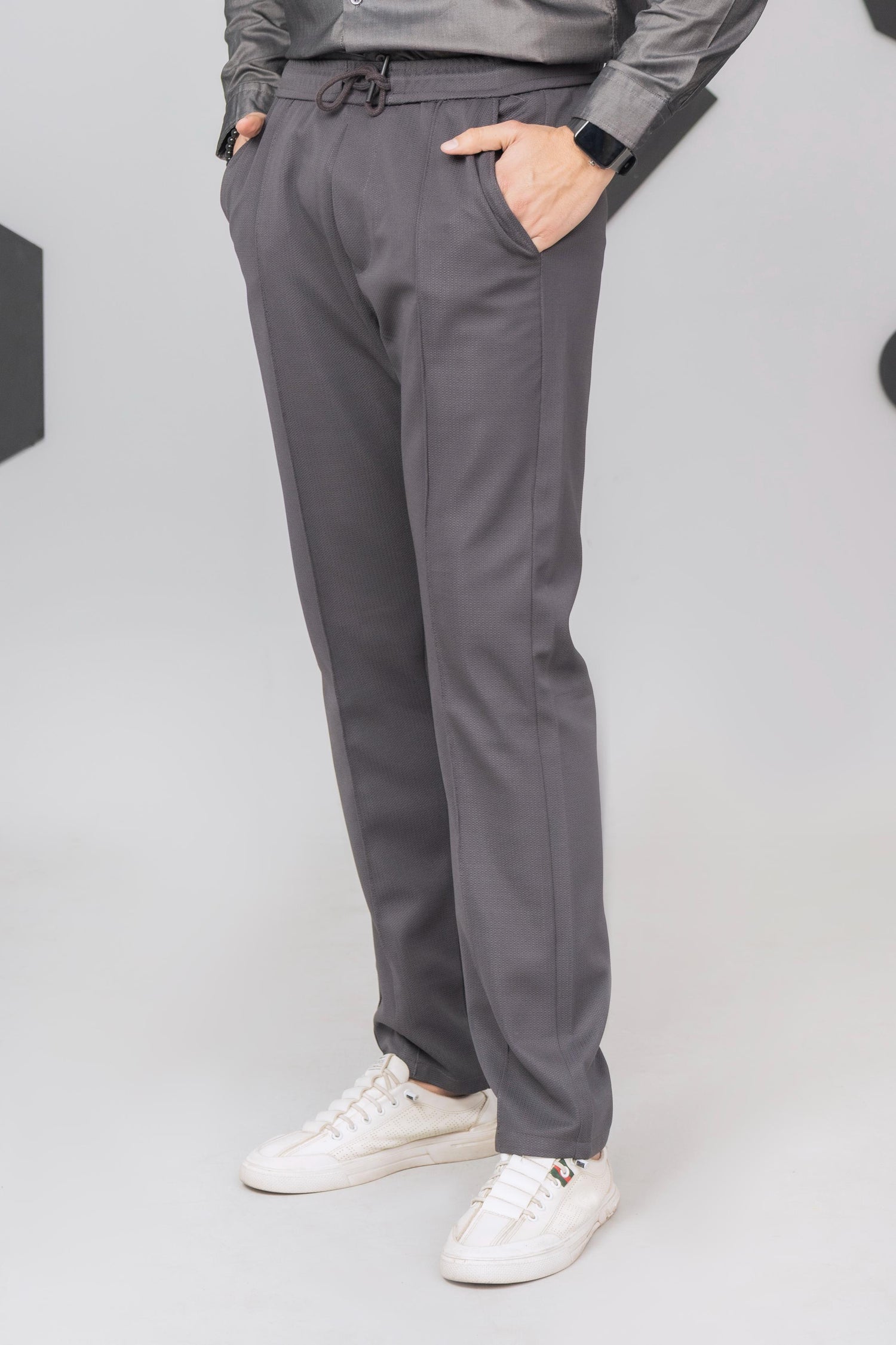 Grey Front Plated Trouser