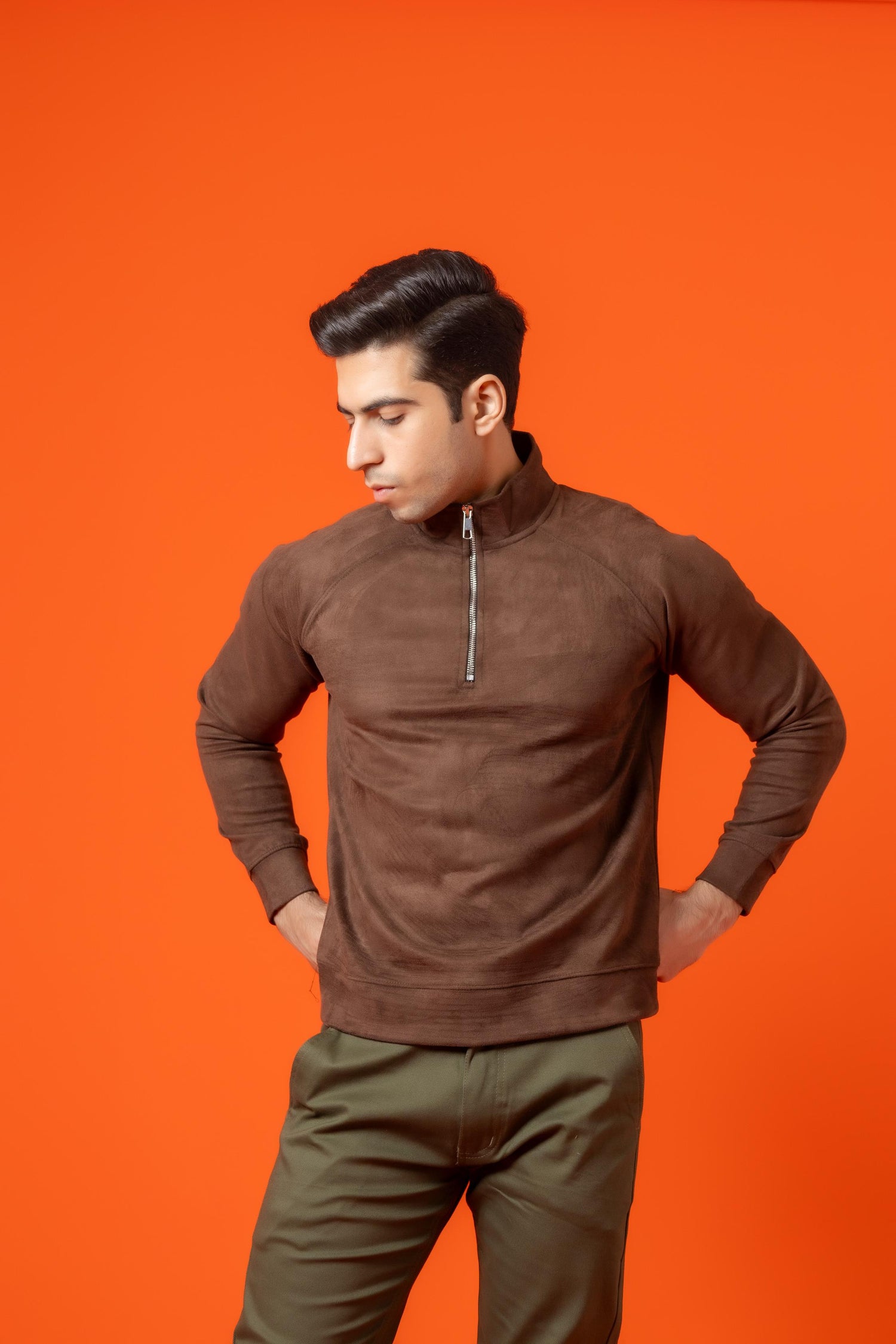 Citrine Choclate Imported Suede Scuba Shirt