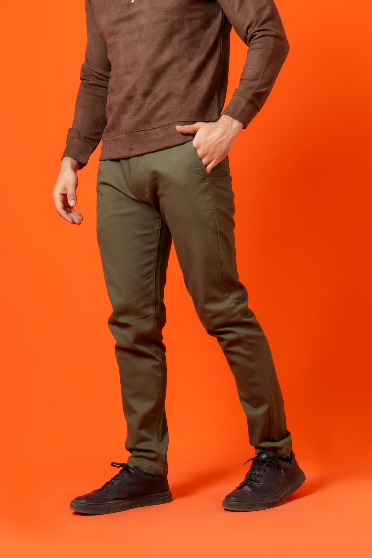 Peridot Green Cotton Pant Regular Fit