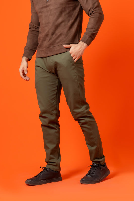 Peridot Green Cotton Pant Regular Fit