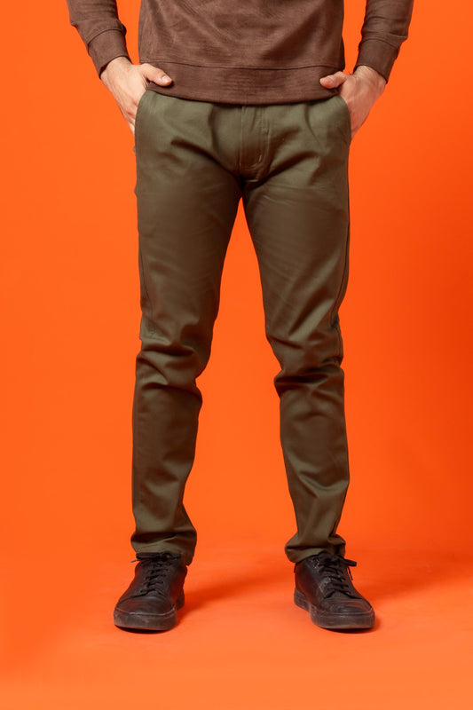 Peridot Green Cotton Pant Regular Fit