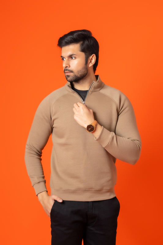 Topaz Brown Cotton Fleece Zip Shirt