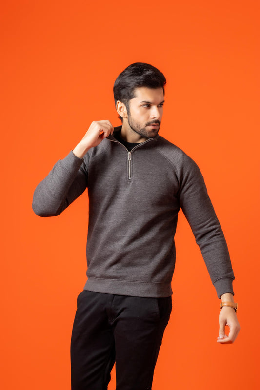 Garnet Grey Cotton Flees Zip Shirt