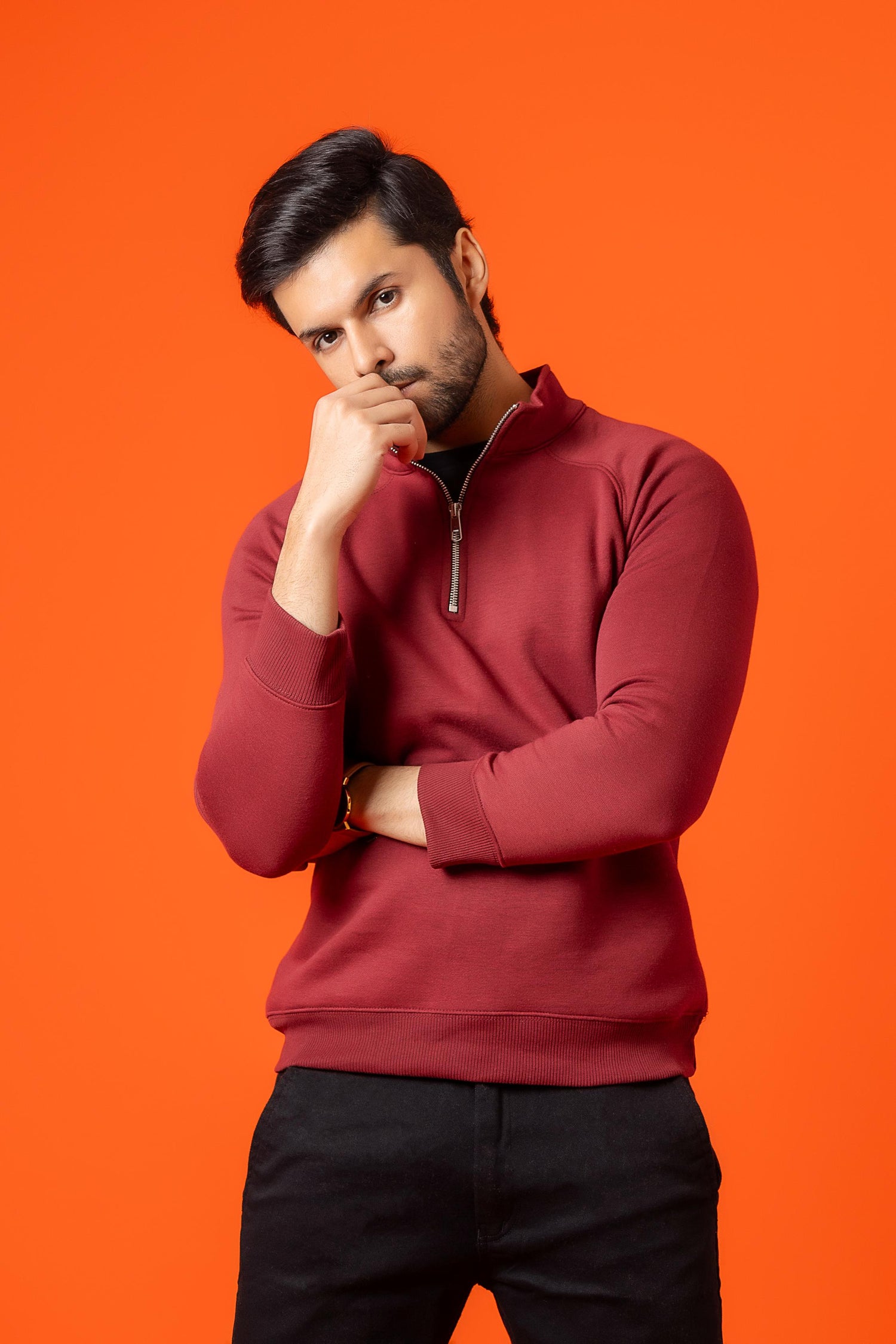 Rubby Maroon Cotton Flees Zip Shirt