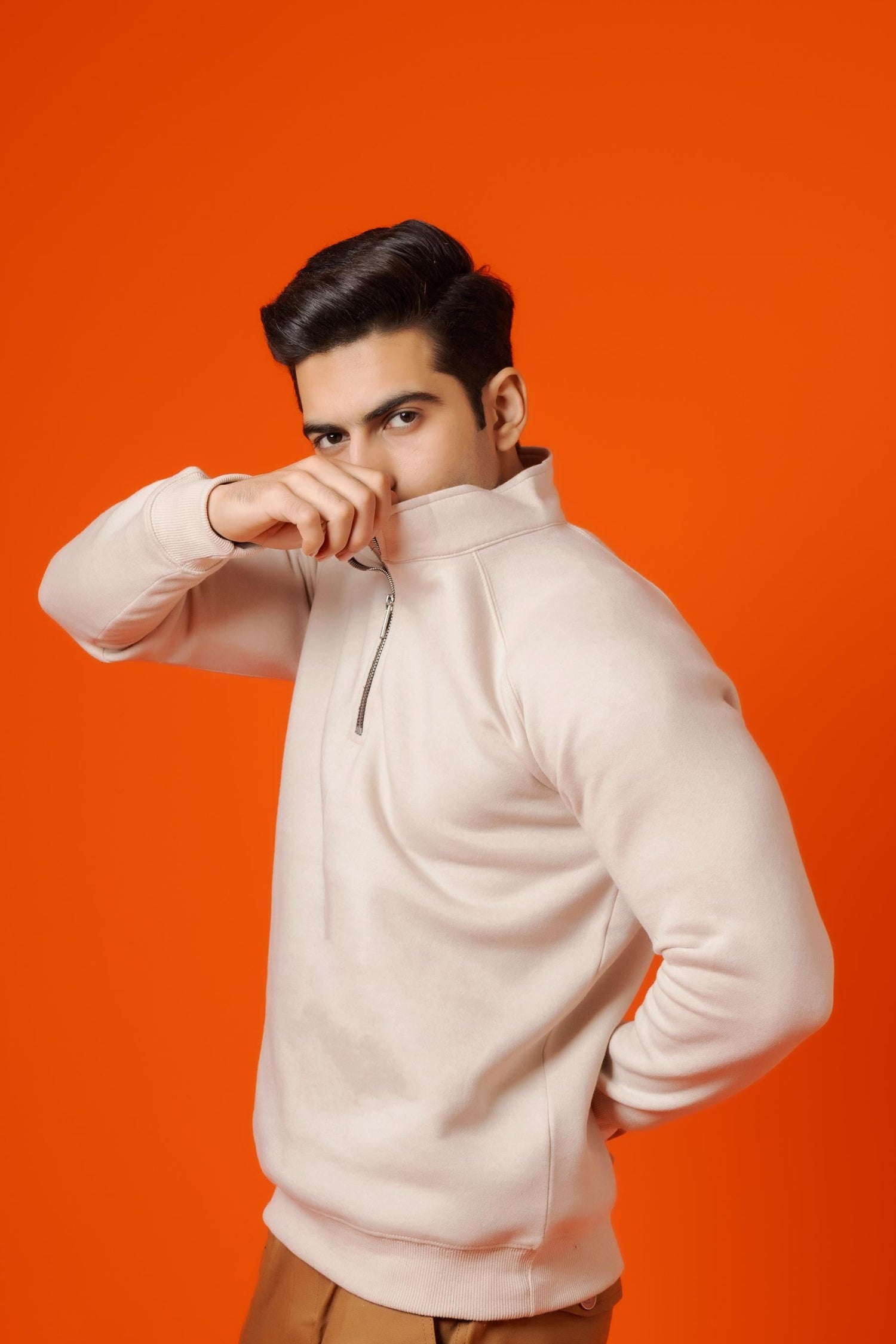 Pearl Creamy Cotton Flees Zip Shirt