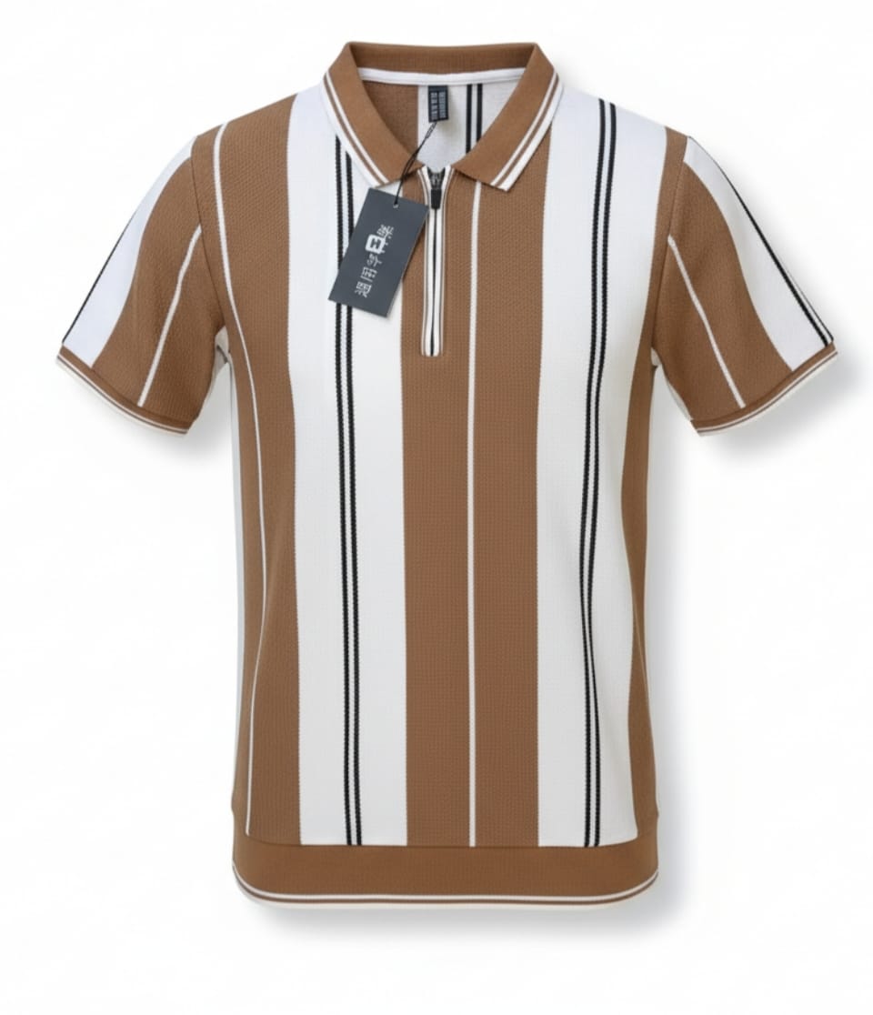 Beige Old Money Roundneck Zip Shirt