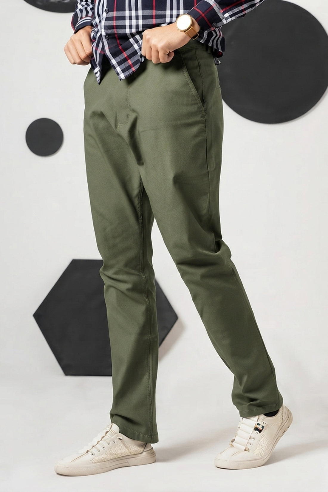 Olive Green Straight Fit Cotton Pant