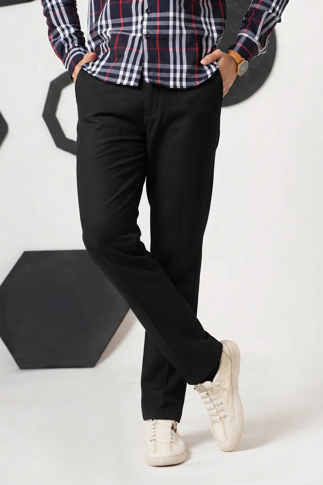 Black Straight Fit Cotton Pant