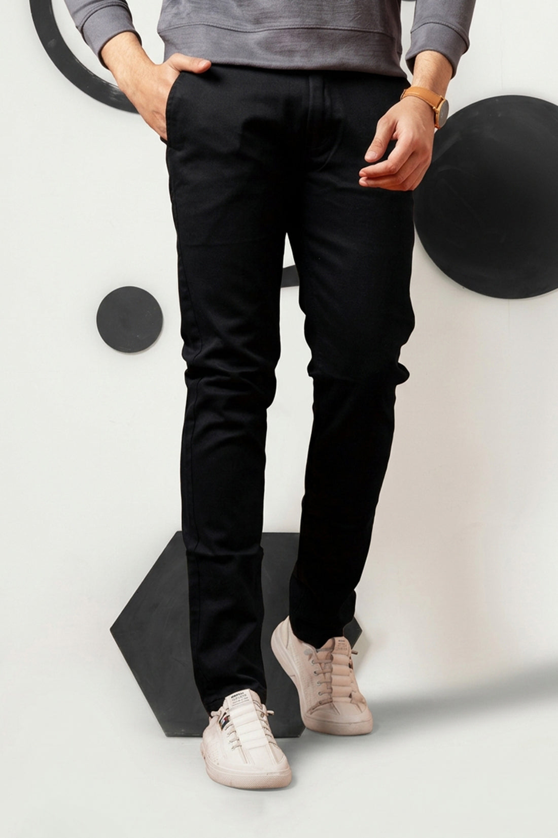Carbon Black Regular Fit Cotton Pant