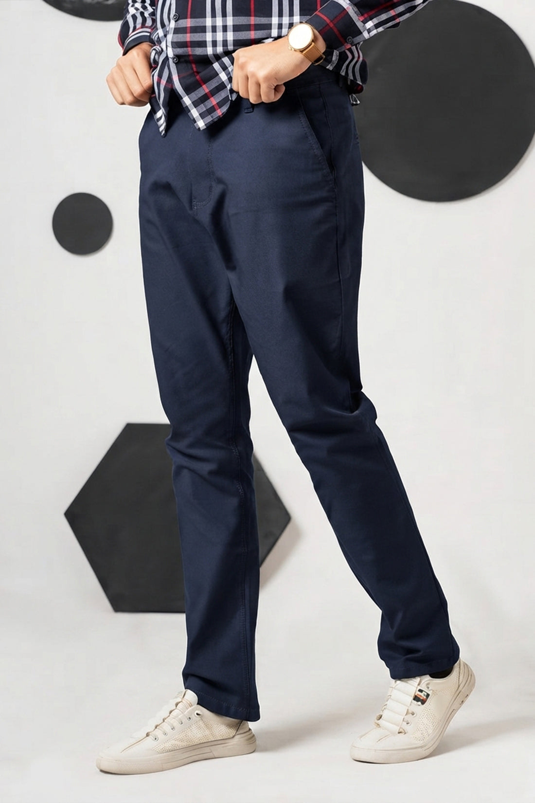 Blue Straight Fit Cotton Pant