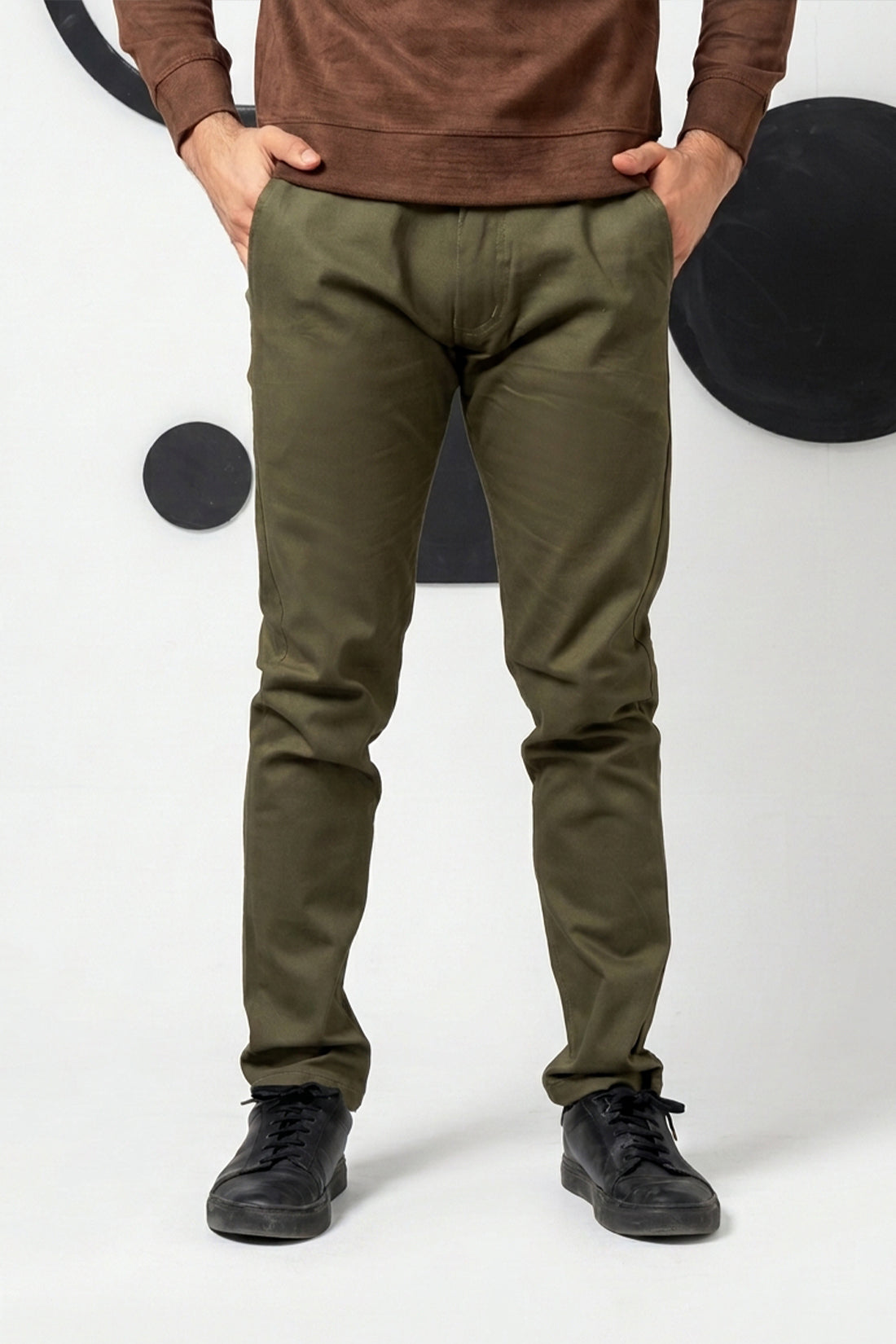 Peridot Green Cotton Pant Regular Fit