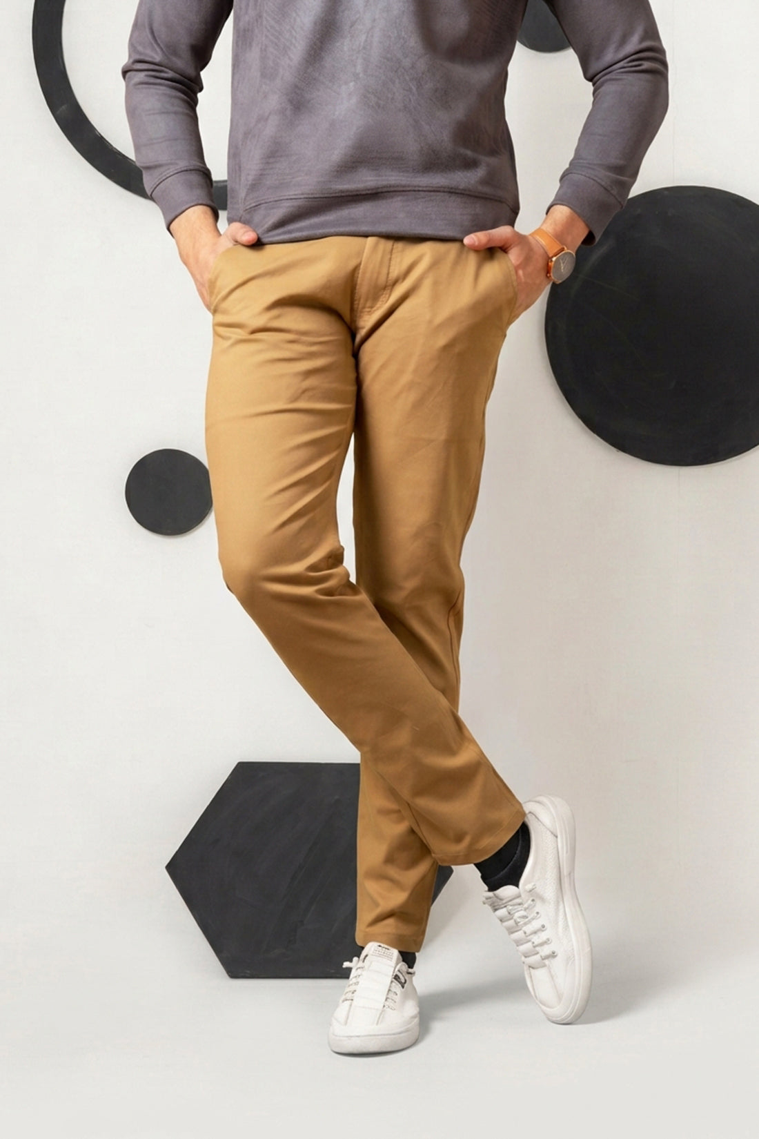 Golden Khaki Cotton Pant Regular Fit