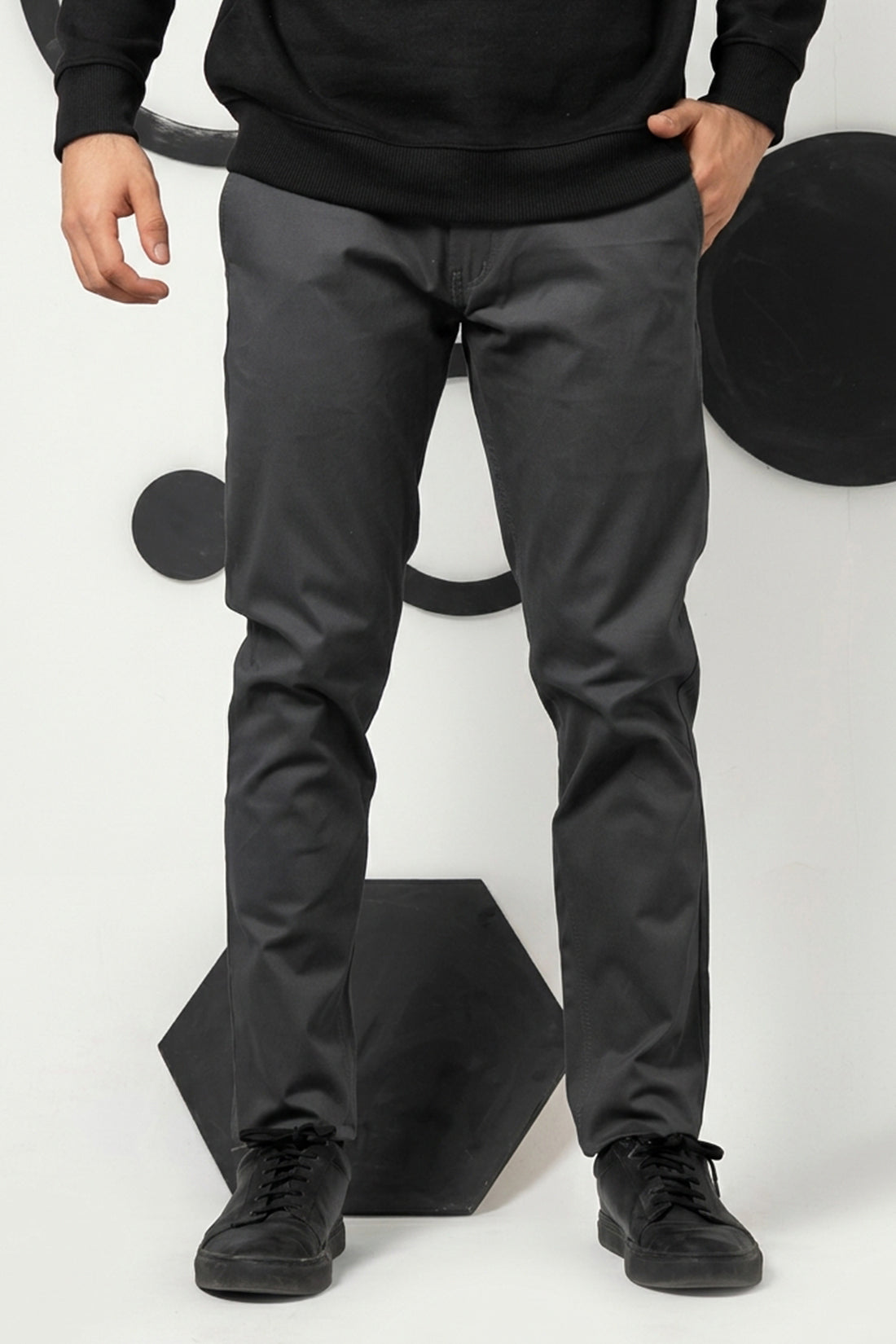 Charcoal Grey Cotton Pant Regular Fit