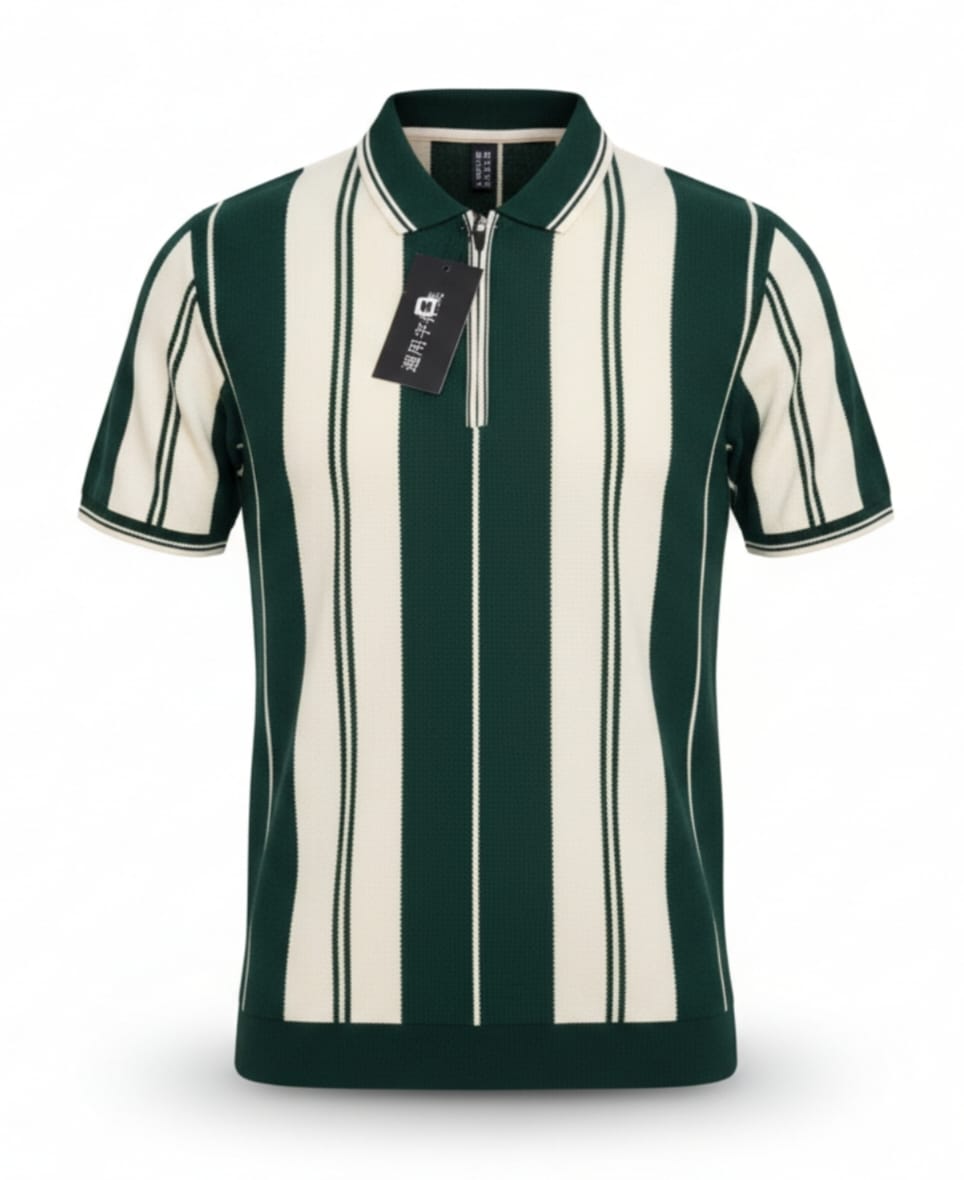 Green Old Money Roundneck Zip Shirt