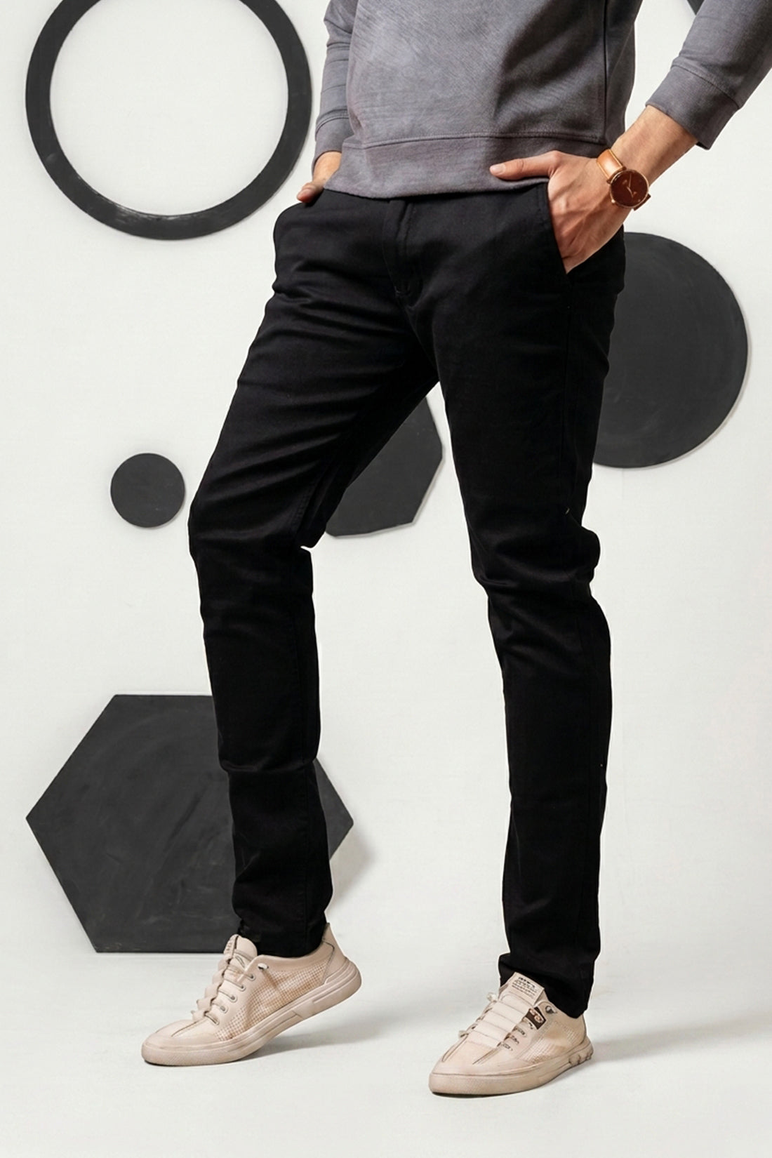 Carbon Black Regular Fit Cotton Pant