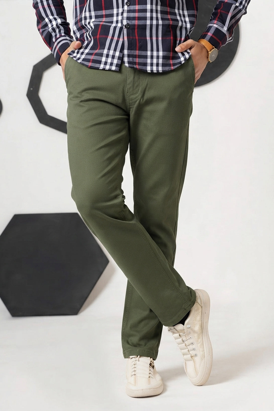 Olive Green Straight Fit Cotton Pant
