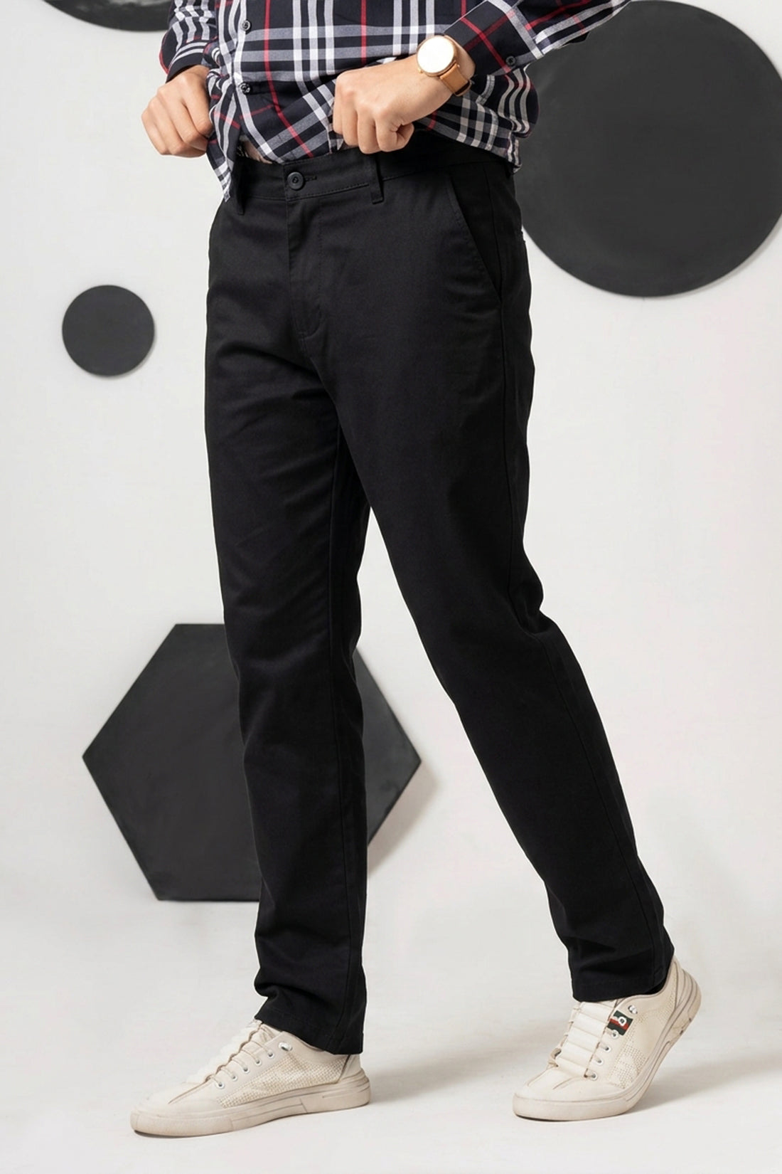 Black Straight Fit Cotton Pant