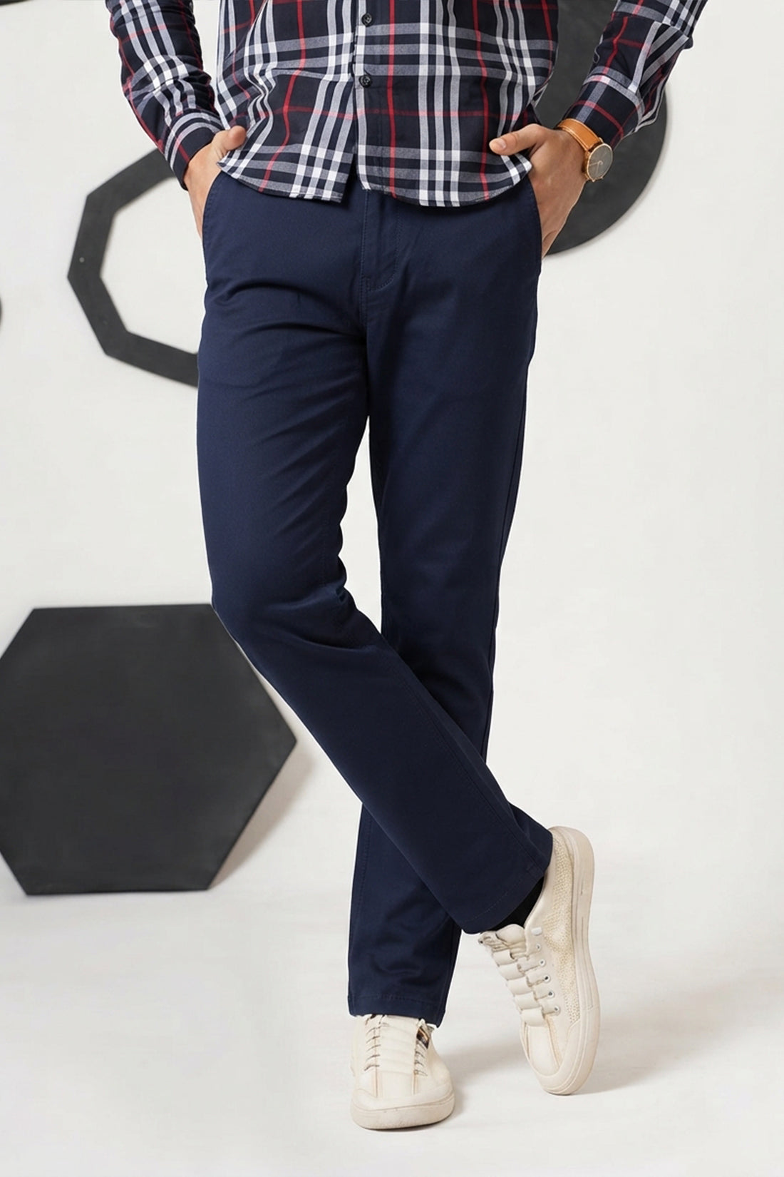Blue Straight Fit Cotton Pant