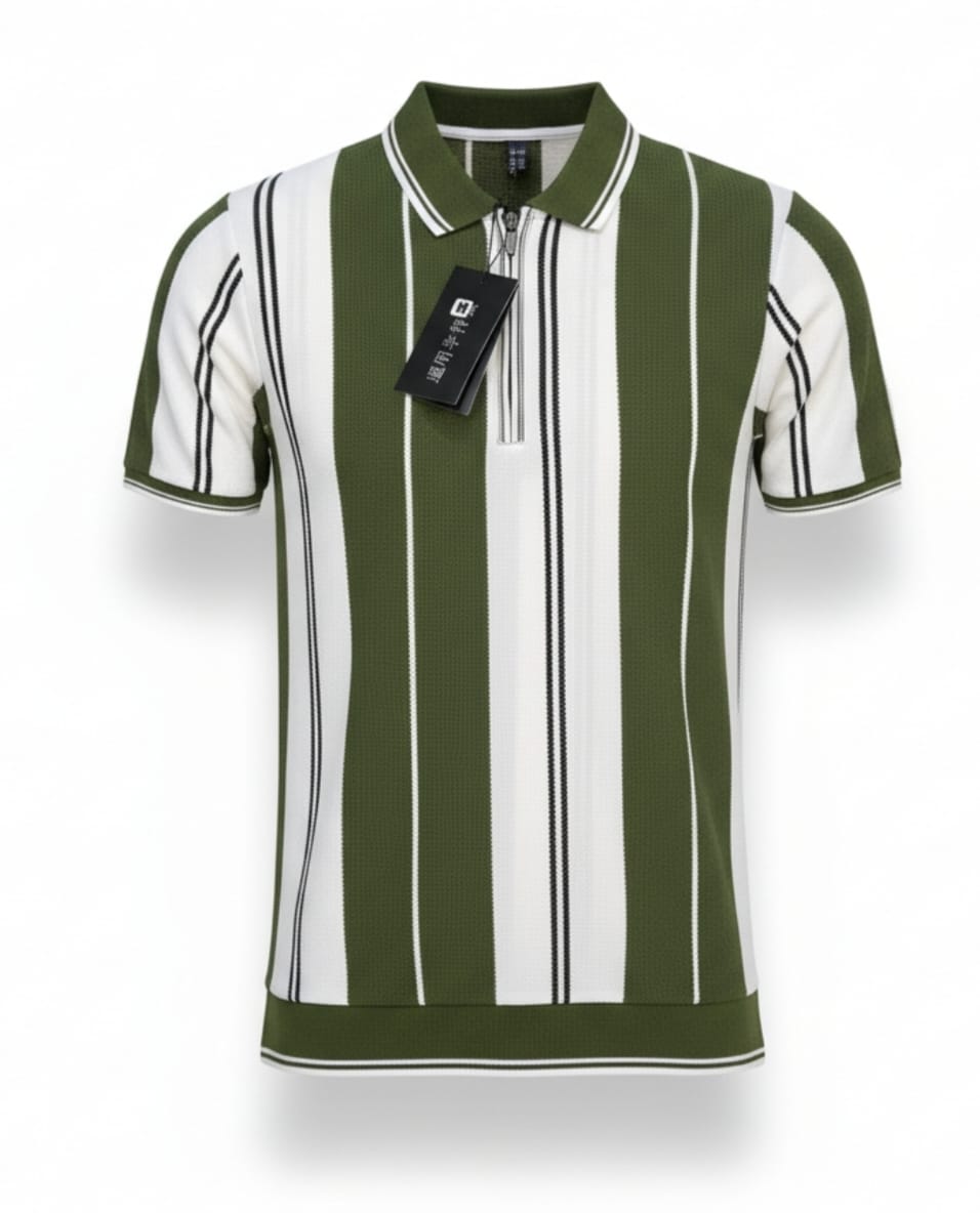 Olive Green Old Money Roundneck Zip Shirt