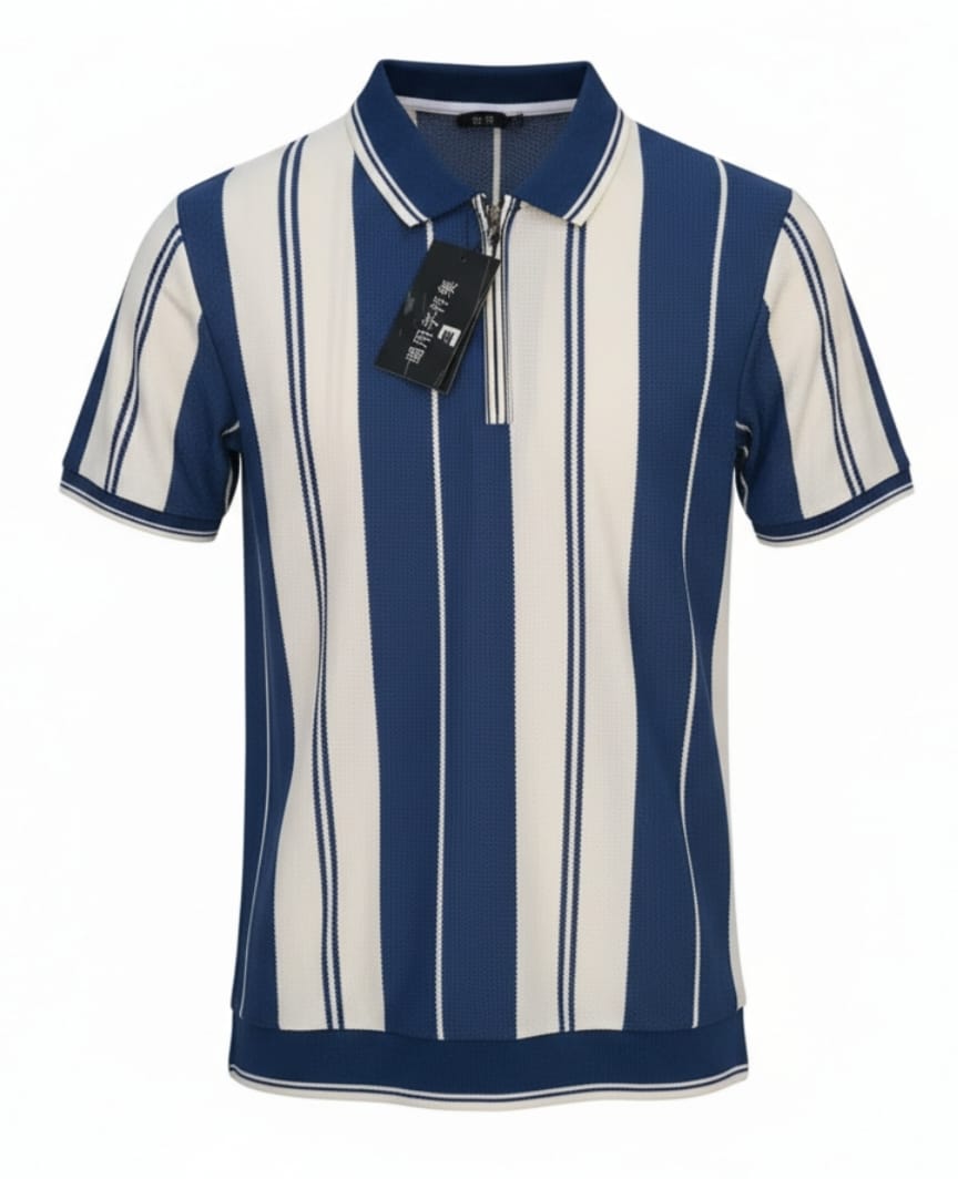 Blue Old Money Roundneck Zip Shirt