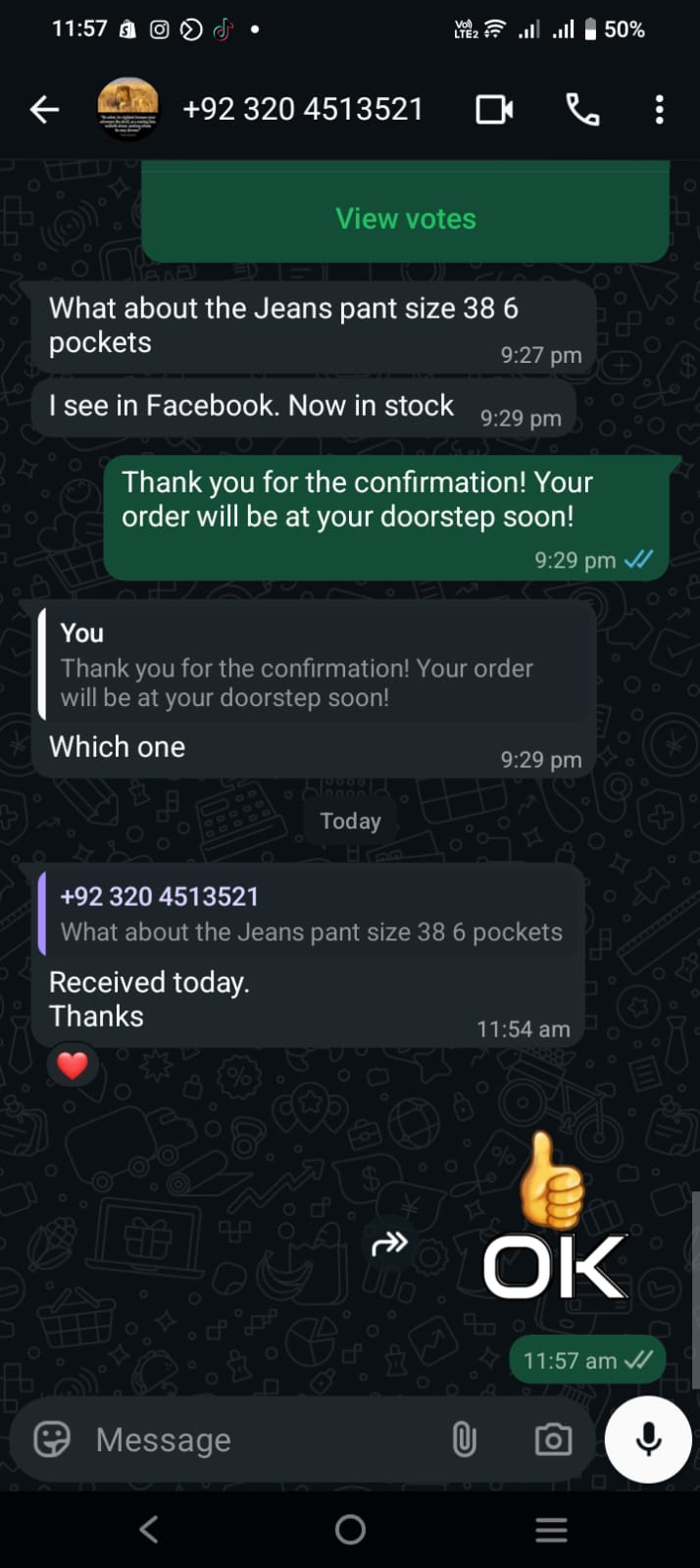 Customer WhatsApp review