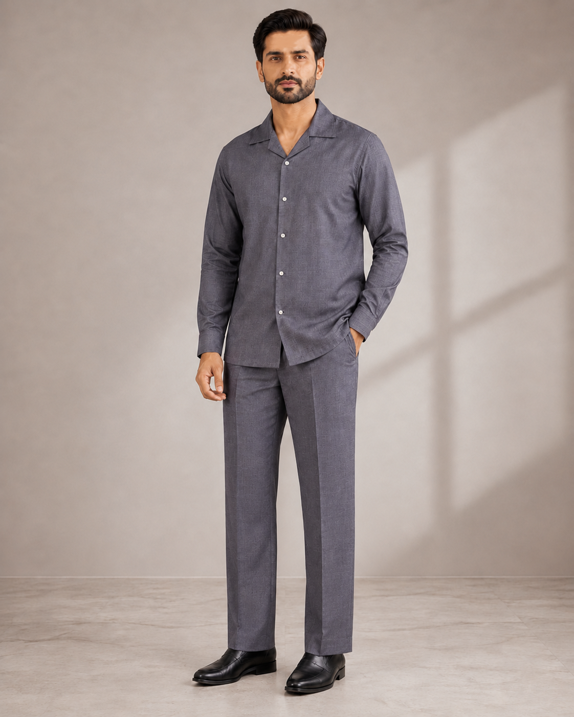 Linen Khadi Co-Ord Set Grey