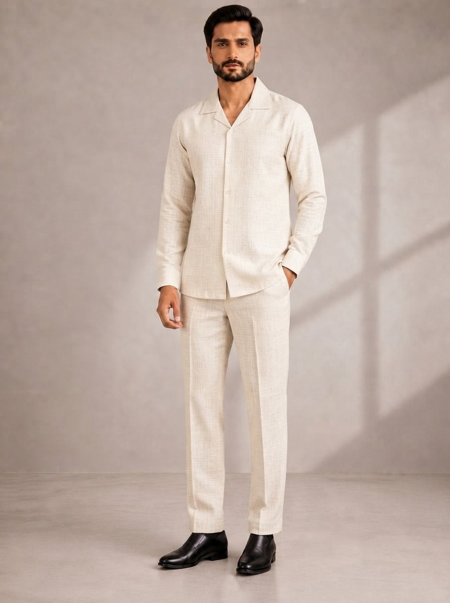 Linen Khadi Co-Ord Set Off white