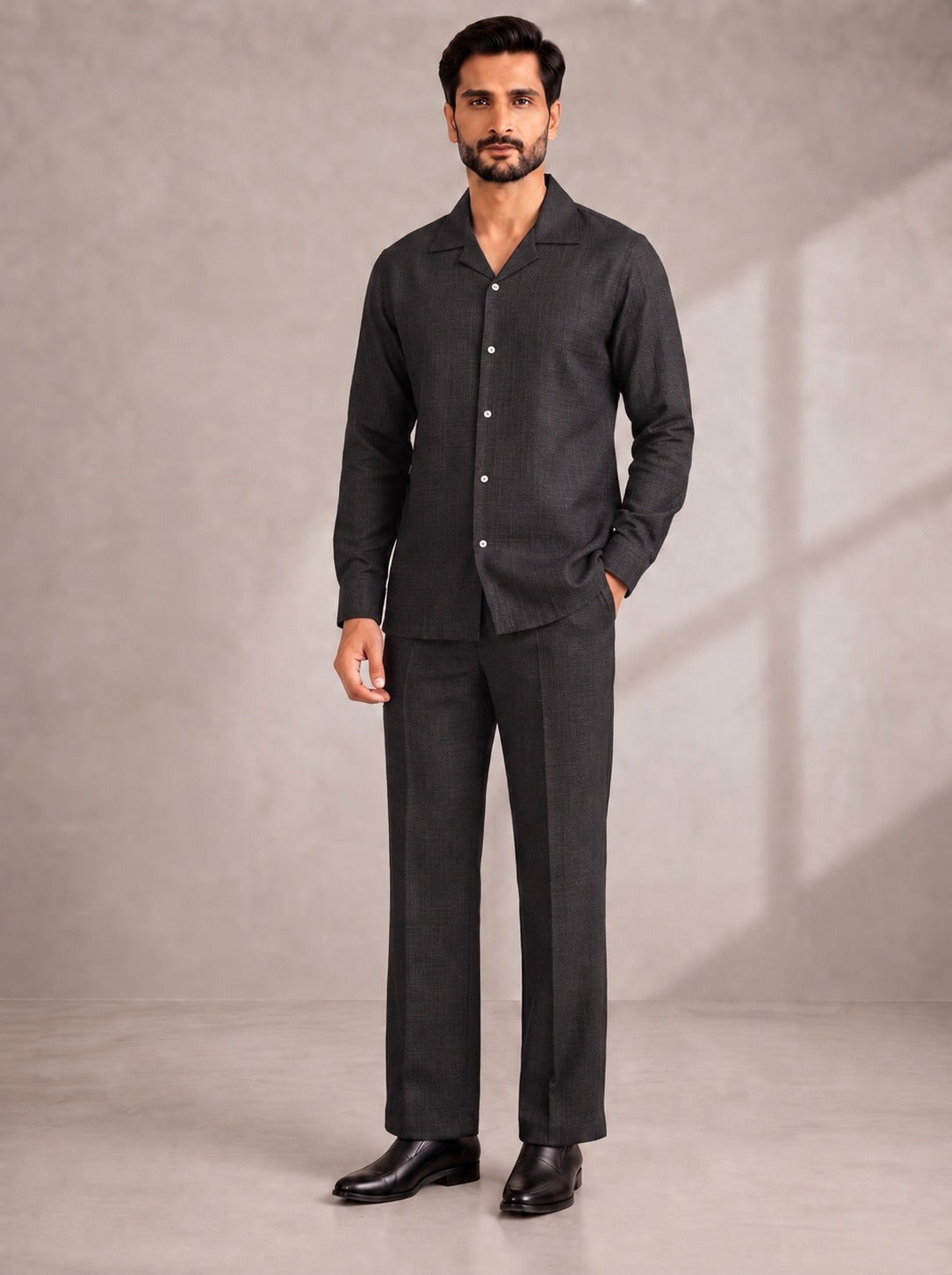 Linen khadi Co-Ord Set Black