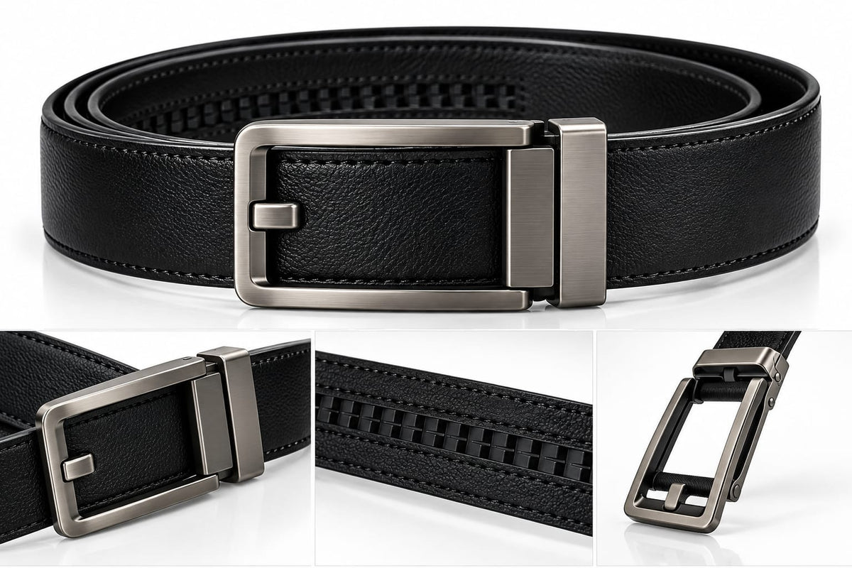 Fancy Black Belt with Machine Buckle