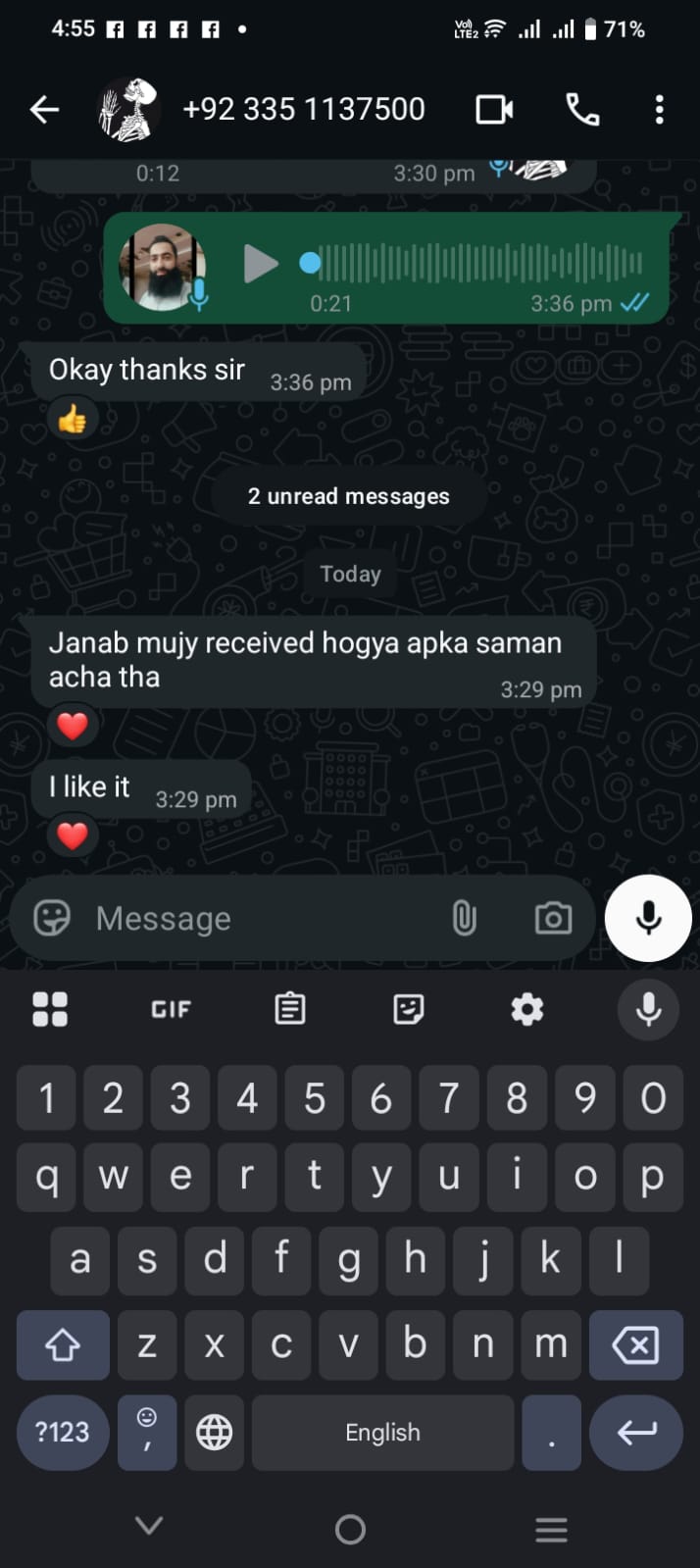 Customer WhatsApp review
